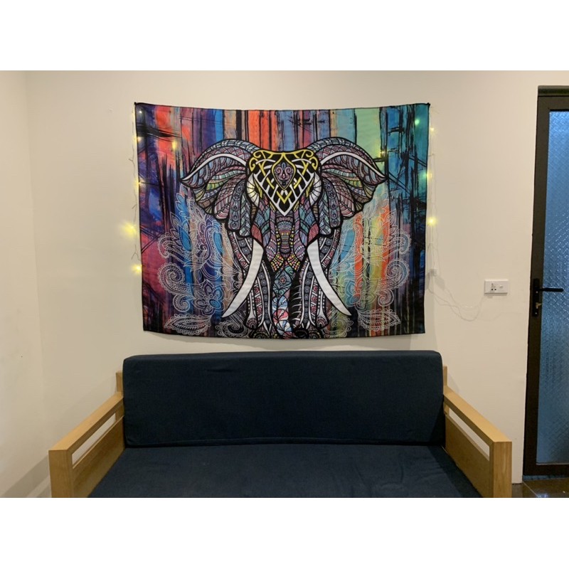 [88k 1m3*1m5] Tranh vải decor vintage boho - Thảm vải treo tường con voi [TẶNG móc dán tường + đinh]