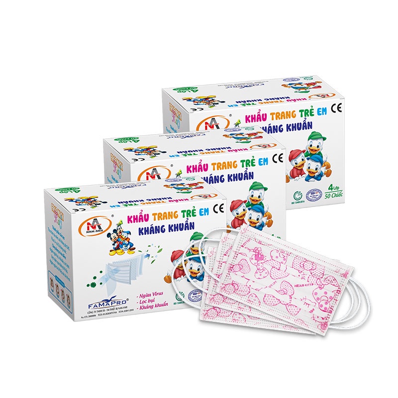 Hộp 50 Khẩu Trang Y Tế Kháng Khuẩn Trẻ Em Famapro 4 Lớp - Khẩu Trang Y Tế 3,4 Lớp Cho Bé, Thiếu Nhi