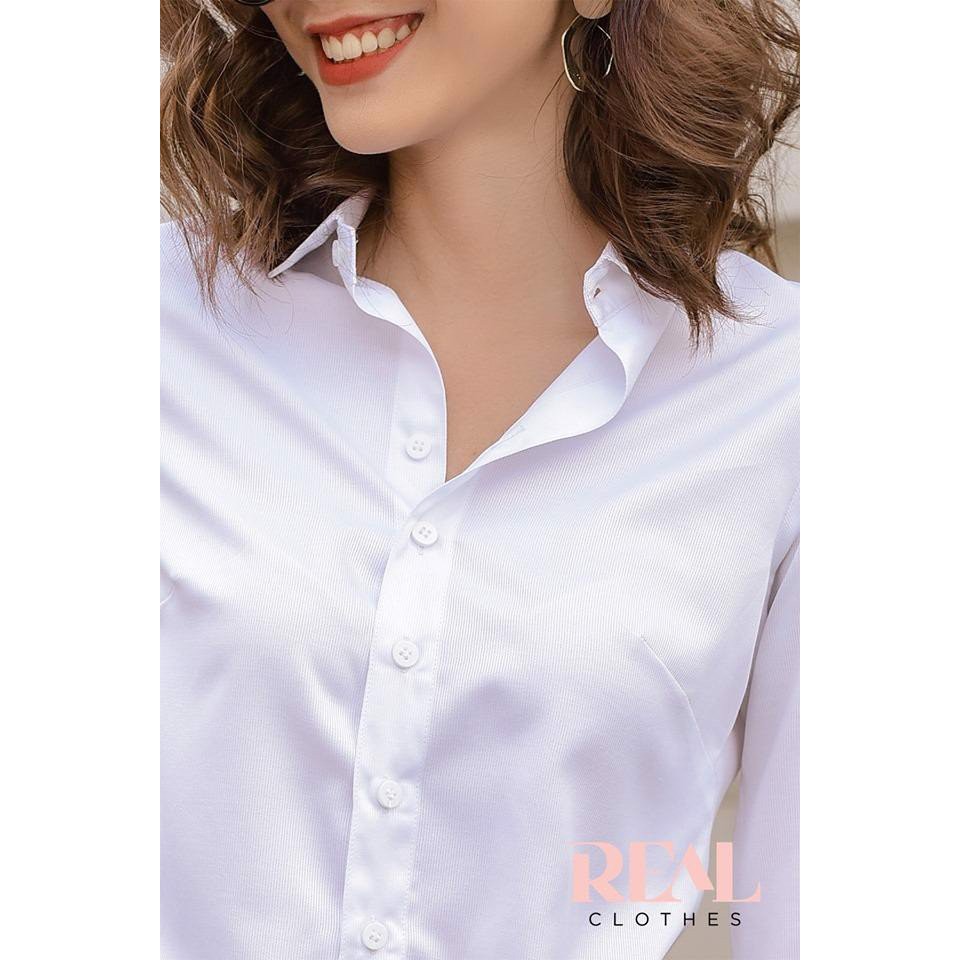 Sơ mi trắng dáng ôm vừa, thiết kế công sở, đủ size, vải cotton