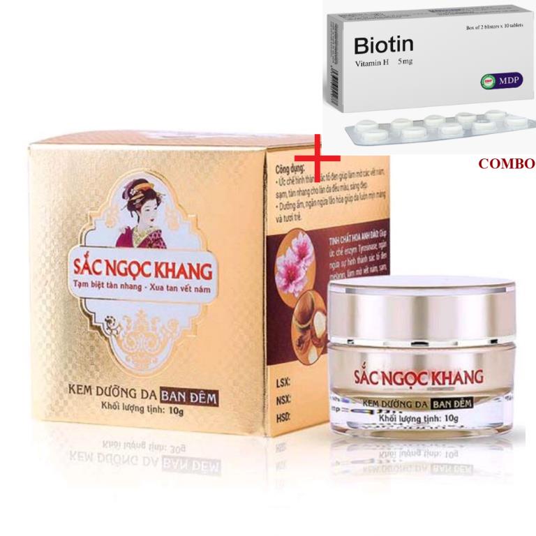 Combo Biotin 5mg+ Kem dưỡng da ban đêm Sắc Ngọc Khang 10g