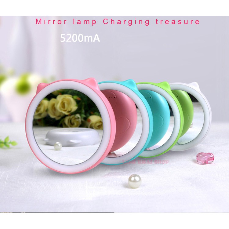 Gương trang điểm mini có đèn LED kiêm sạc dự phòng 5200 mAh