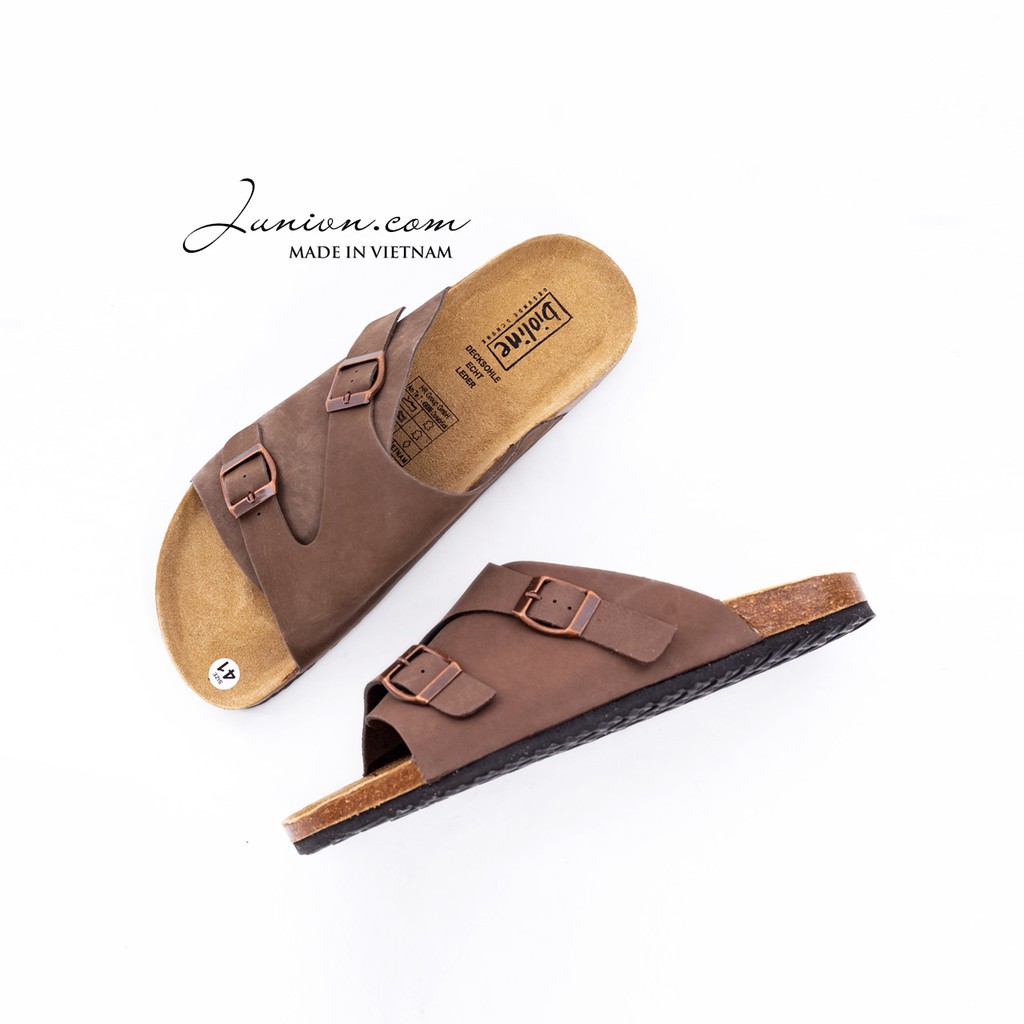 [DA BÒ THẬT] D19-Dép Sandal Birken da bò quai ngang bản to Bioline Unisex (Đế trấu, da bò thật nguyên tấm) – Juni Store