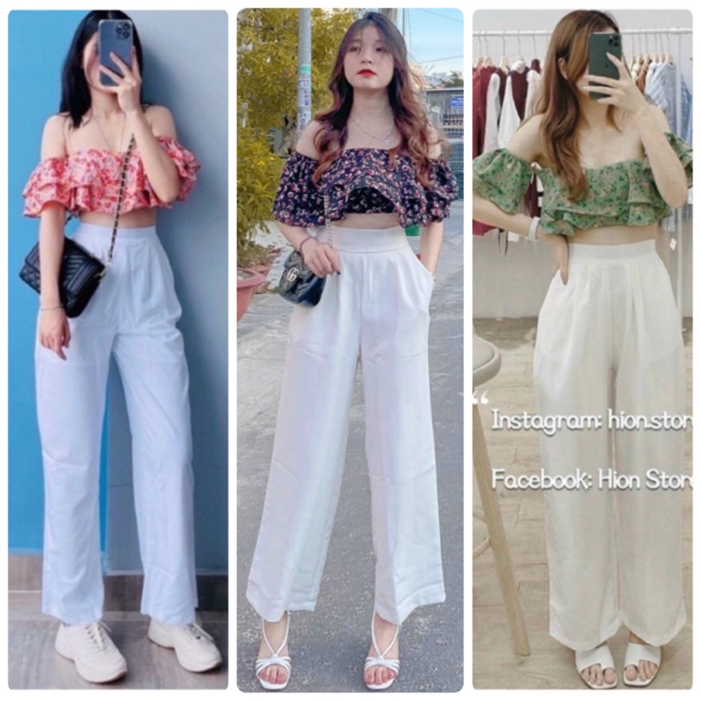SET ÁO CROP HOA BẸT VAI KÈM QUẦN ỐNG RỘNG (KÈM VIDEO HÌNH THẬT)