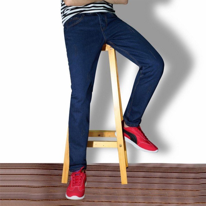 Quần Jean Nam Màu Xanh Đậm Dáng Trơn Ôm Body Hàn Quốc | BigBuy360 - bigbuy360.vn