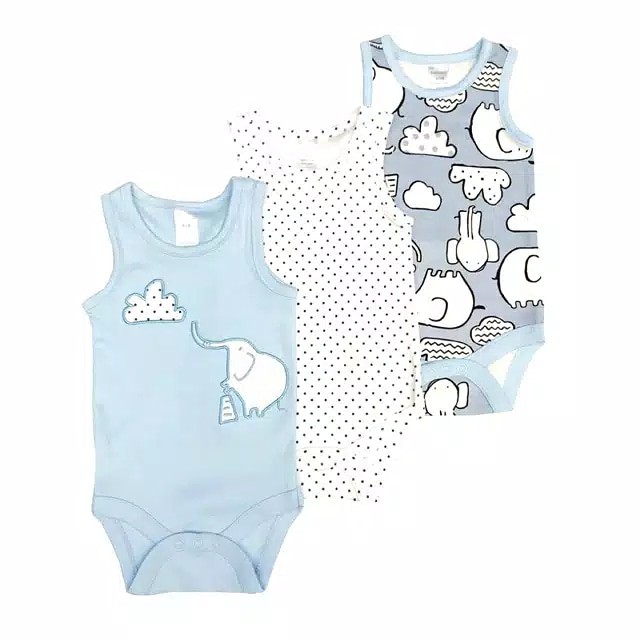 Áo Vest Trẻ Em 3 Cái Áo Vest Màu Xanh Dương Họa Tiết Voi (0-9m)