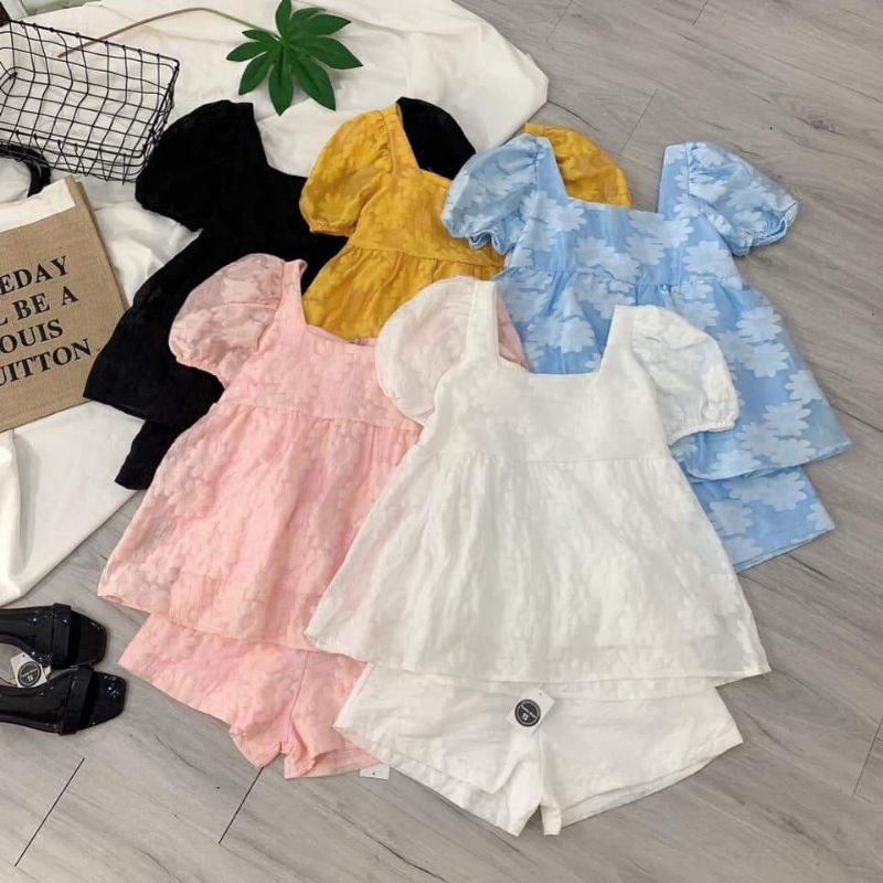 Set áo babydoll ren hoa nổi + quần short