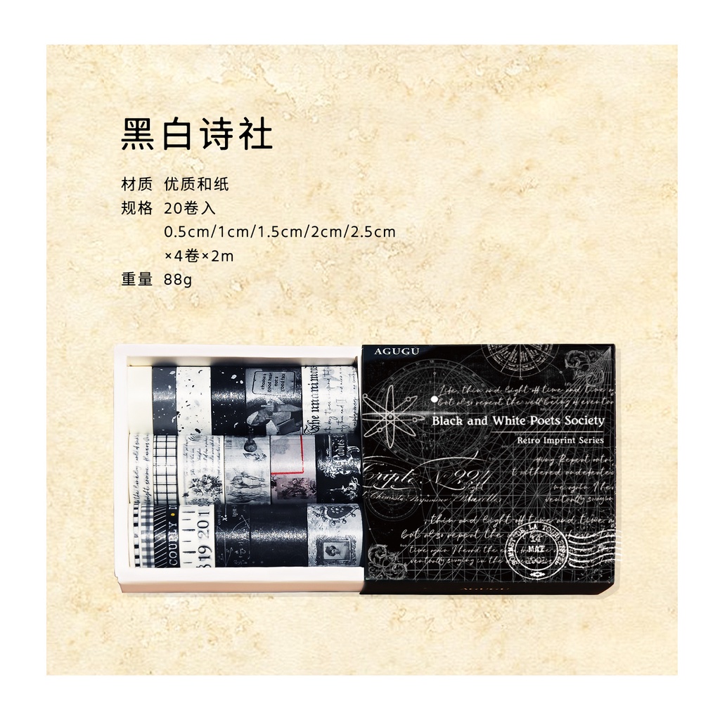 Set 20 Băng Dính washi 2m Phong Cách retro Trang Trí Sổ Tay