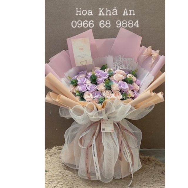 Bó hoa sáp 50bông phối lá táo mốc siêu xinh. Quà sinh nhật, quà kỷ niệm ý nghĩa