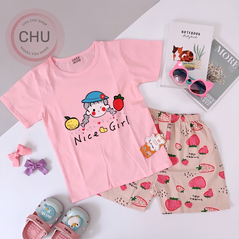Đồ Bộ Bé Gái Quảng Châu Xuất Hàn Quần Áo Trẻ Em Thun Cotton Bé Gái Size 24-34kg (6-10 tuổi)