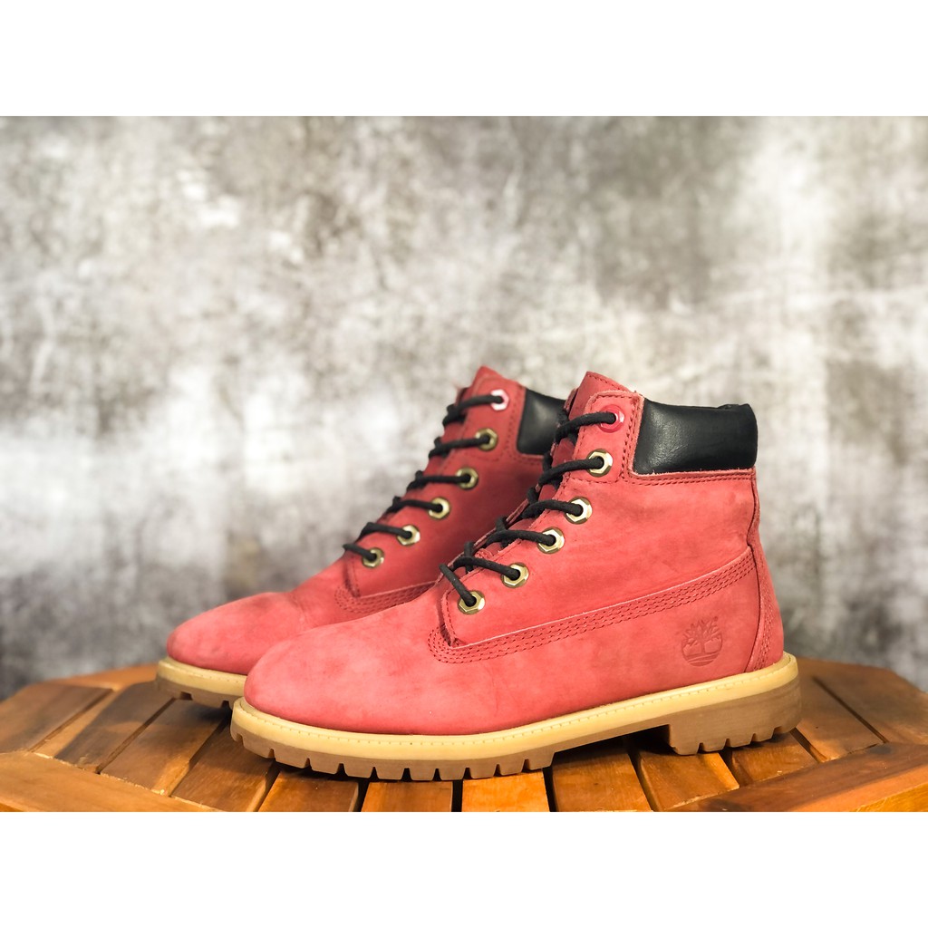 (SIZE 37.5) Giày chính hãng 2hand TIMBERLAND 6 INCH PREMIUM RED LACE UP WATERPROOF LEATHER BOOTS
