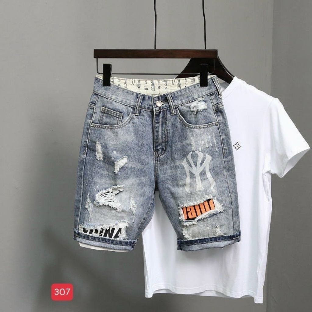 Quần Short Bò Nam_Quần Jean Đùi Ngắn Phối rách Màu Bạc Cá Tính - HÀNG MỚI VỀ