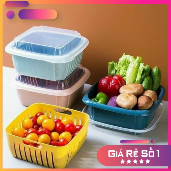 Rổ Nhựa Kèm Chậu 2 Trong 1 Có Nắp ĐậyFREESHIPRổ Nhựa Kèm Thau