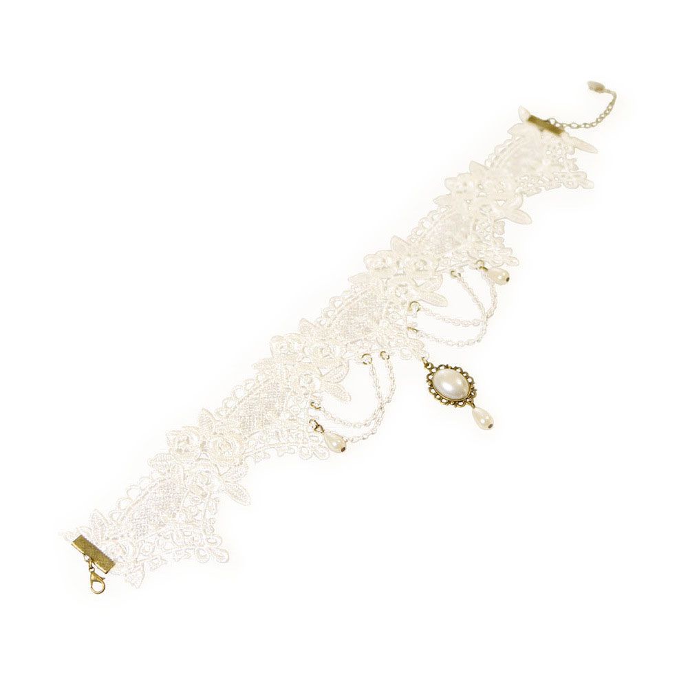 Vòng cổ choker phối ren đính ngọc trai thời trang cổ điển cho nữ