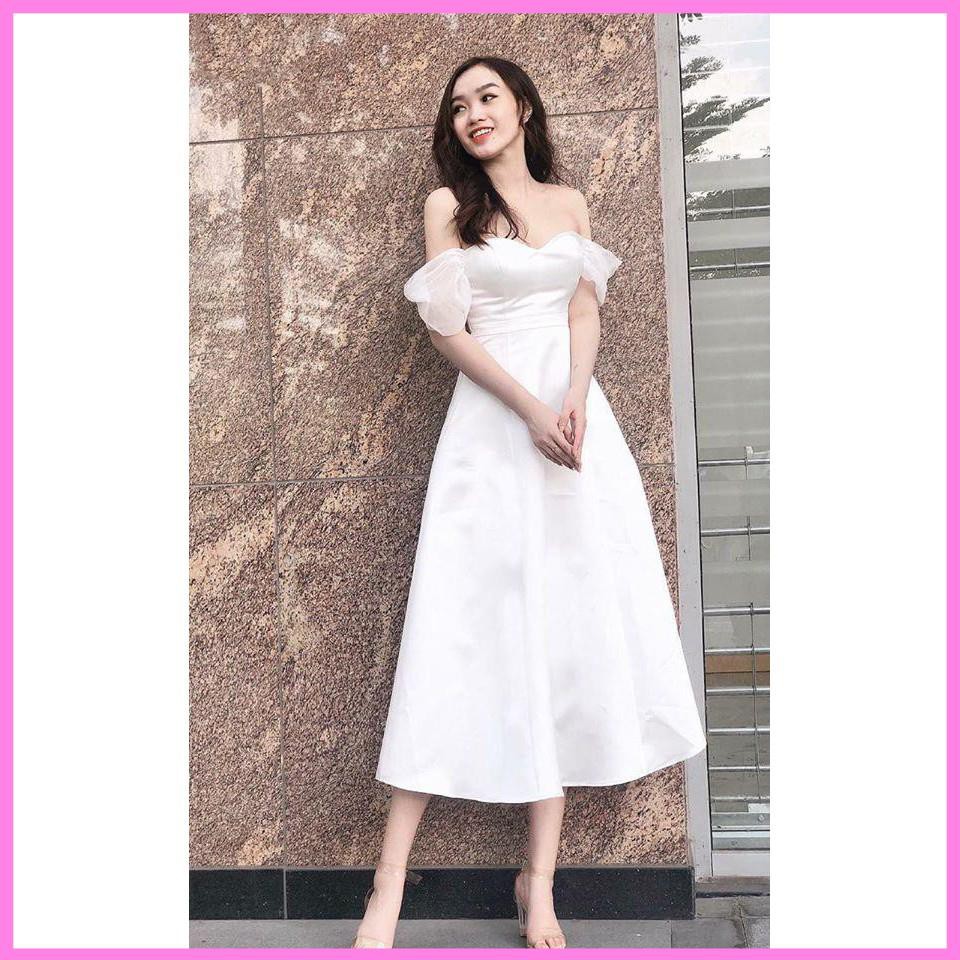 Đầm dự tiệc cúp ngực trễ vai dáng dài - Viva Dress [ Váy trắng dự Tiệc ] | BigBuy360 - bigbuy360.vn