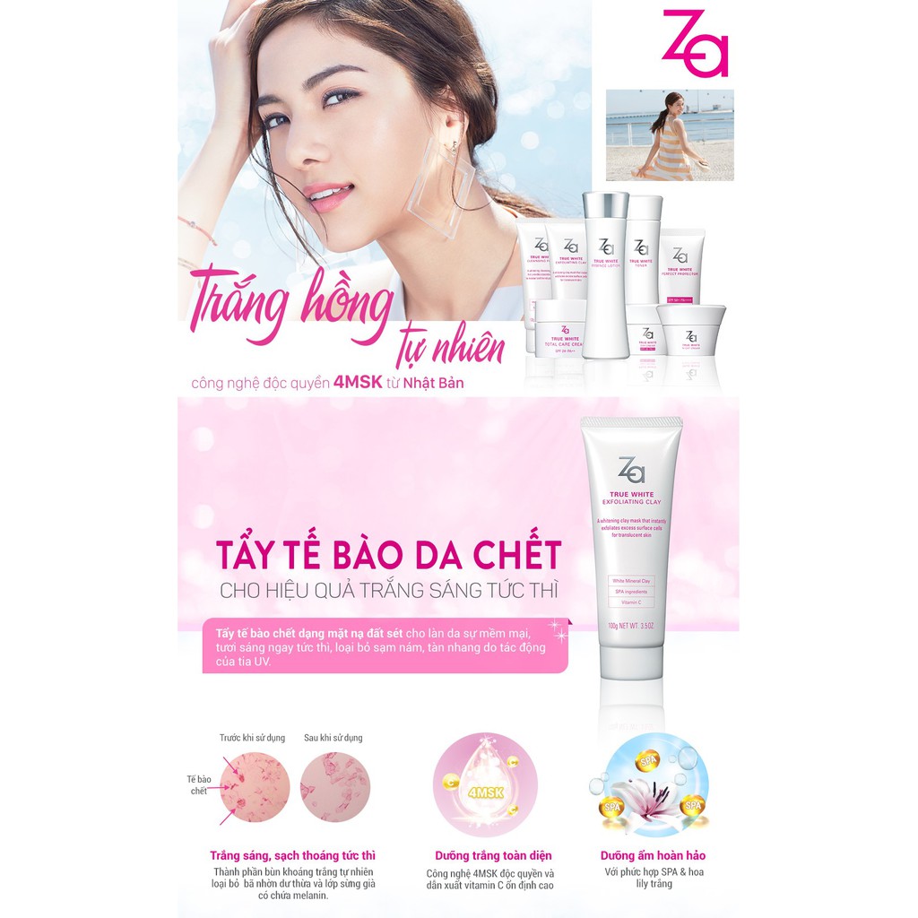 Kem tẩy tế bào chết trắng sáng da ZA True White Exfoliating Clay