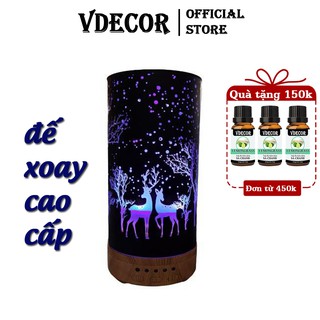 Máy xông tinh dầu đế xoay Vdecor  họa tiết hươu cao cấp,tích hợp led 7 màu làm đèn ngủ