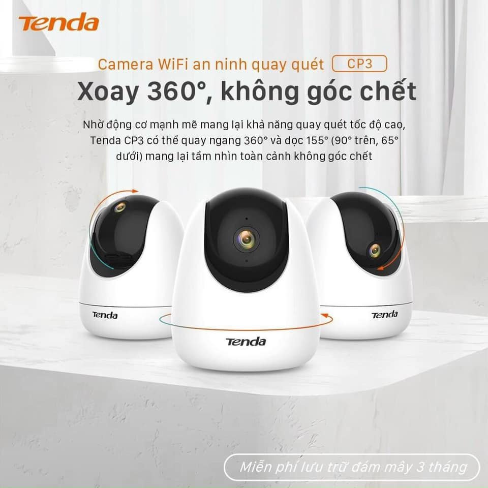 [Mã ELHAMS5 giảm 6% đơn 300K] Camera IP WiFi TENDA CP3 Quay Quét Đàm Thoại 2 Chiều -Ghi âm giọng nói BẢO HÀNH 2 NĂM