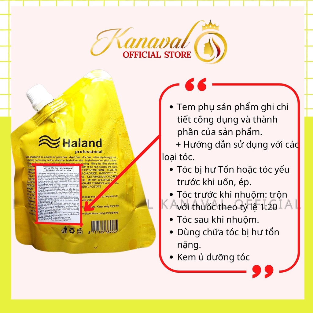 Mặt nạ dưỡng tóc HALAND kem ủ tóc chính hãng phục hồi tóc hư tổn từ bên trong, siêu mềm mượt - Kanaval Official Store