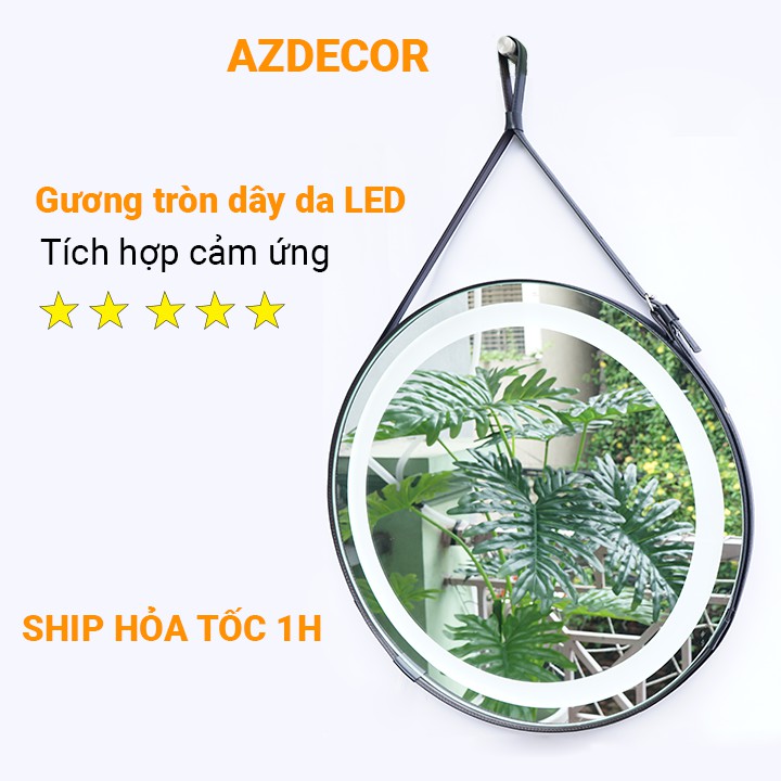 Gương Tròn Led, Gương Treo Tường Đèn Led Dây Da Simili - Đường Kính 50cm [FULL PHỤ KIỆN]