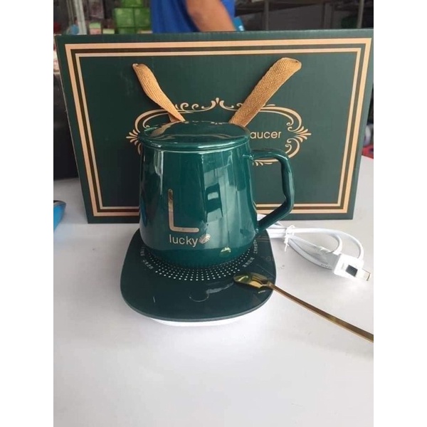BỘ MÁY HÂM NÓNG ĐỒ UỐNG TIỆN LỢI KÈM CỐC SỨ LUCKY - Phong cách hoàng gia siêu sang