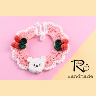 Vòng đeo cổ cho chó mèo trang trí hình gấu kèm trái Cherry ngọt ngào, yếm len cho thú cưng [Ảnh thật+Hàng sẵn]