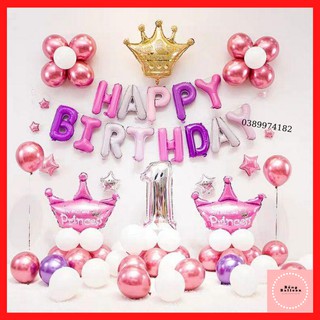 Set bóng bay trang trí sinh nhật tone hồng tím 1 - Bống Balloon Shop