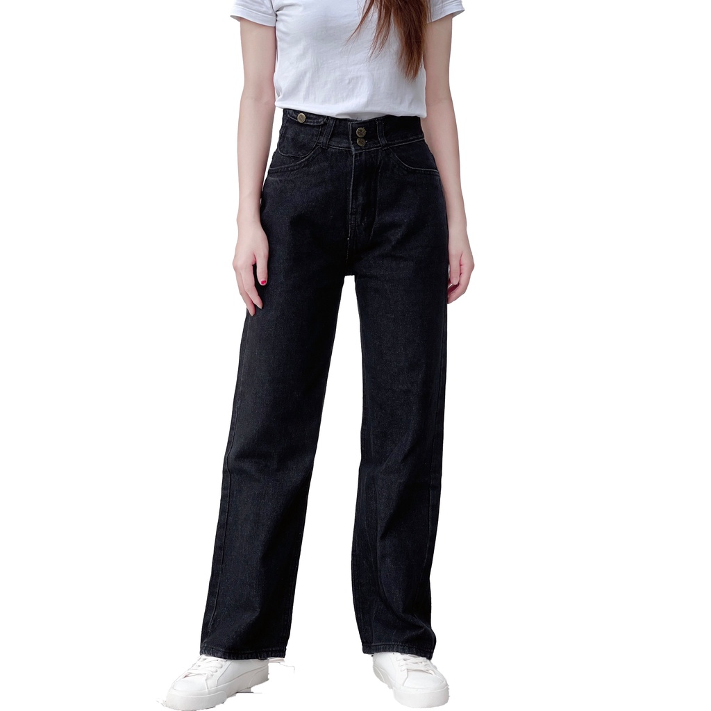 Quần jeans nữ dài 2 cúc, ống suông có túi trẻ trung 4YOUNG QJ3