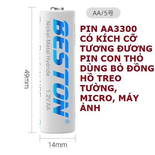 Vỉ 4 Pin sạc AA Beston dung lượng cao Hàng chính hãng Sạc lại nhiều lần thay thế cho pin Con thỏ Tặng kèm hộp đựng