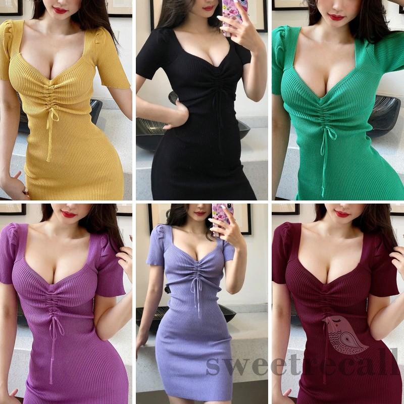 Đầm tay ngắn dây rút ngực, dáng ôm màu sắc thời trang quyến rũ dành cho nữ DAM27