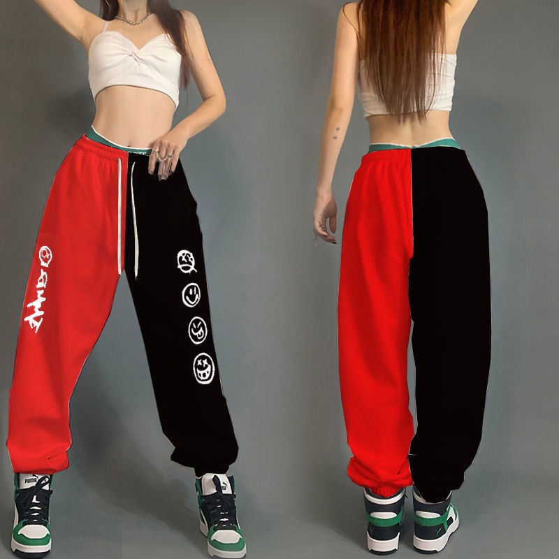Quần Dài Lưng Cao Phối Màu Tương Phản Phong Cách Hip hop Thời Trang Mới Cho Nữ