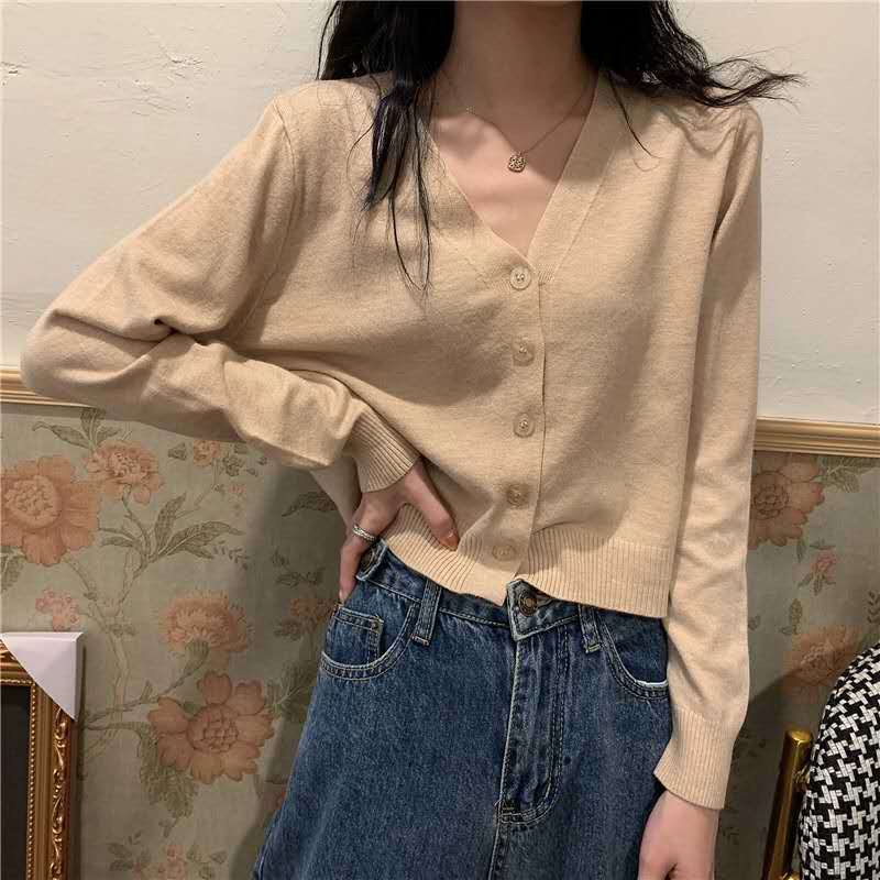 Áo khoác cardigan dệt kim mềm mại tay dài cổ chữ V cài nút thời trang cho nữ