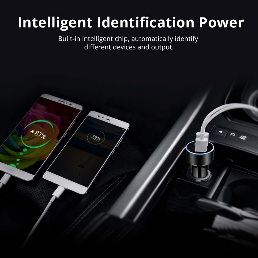 Củ Sạc Nhanh Mini Hai Cổng Usb 3.1a Gps Thông Minh Nhiều Màu Cho Xe Hơi