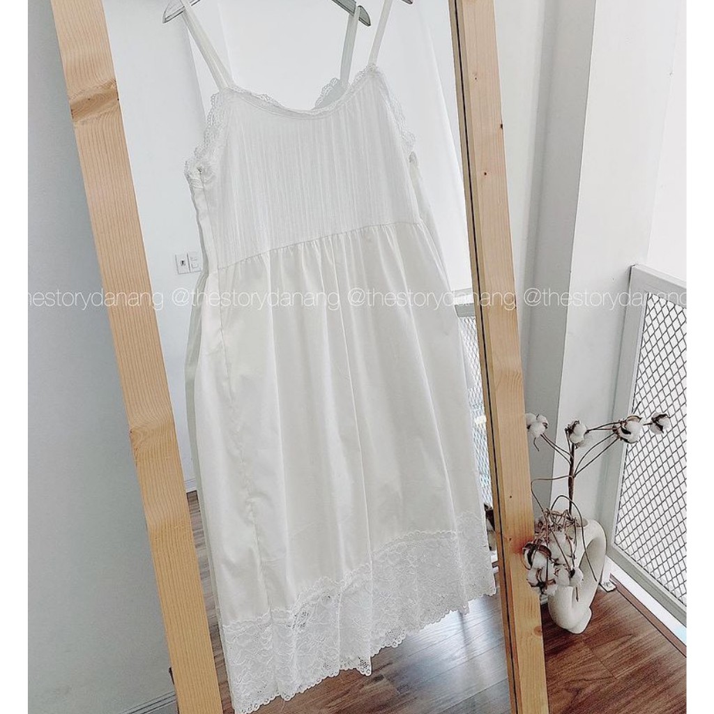 VÁY HAI DÂY ĐŨI VIỀN REN CỔ TIM, VÁY TIỂU THƯ TRẮNG DÁNG XUÔNG, HÀNG ĐẸP CHẤT LƯỢNG, HÀNG CÓ SẴN