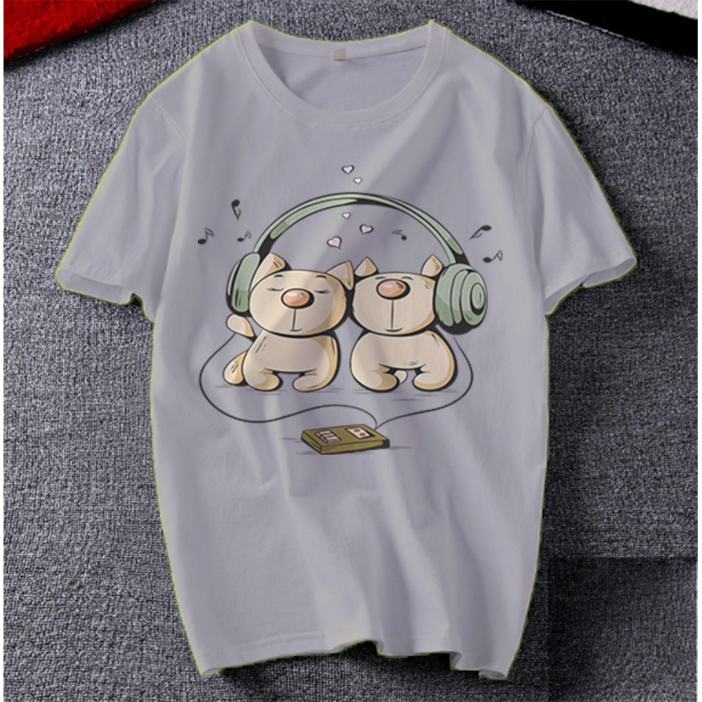 Áo thun Cotton Unisex - Mèo Ami - Mèo nghe nhạc