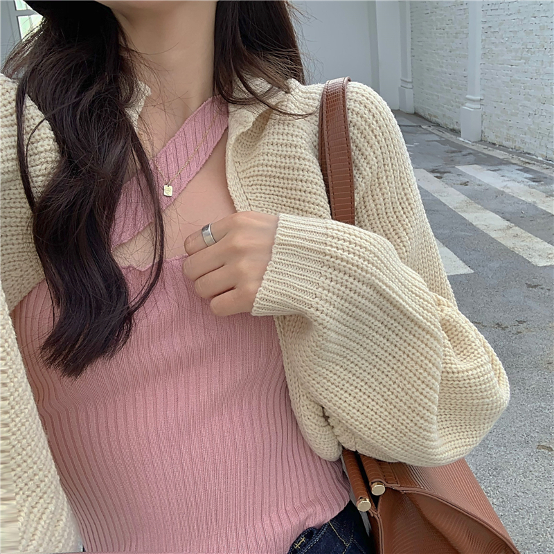 Áo Khoác Cardigan Dệt Kim Tay Dài Dáng Rộng Thiết Kế Đơn Giản