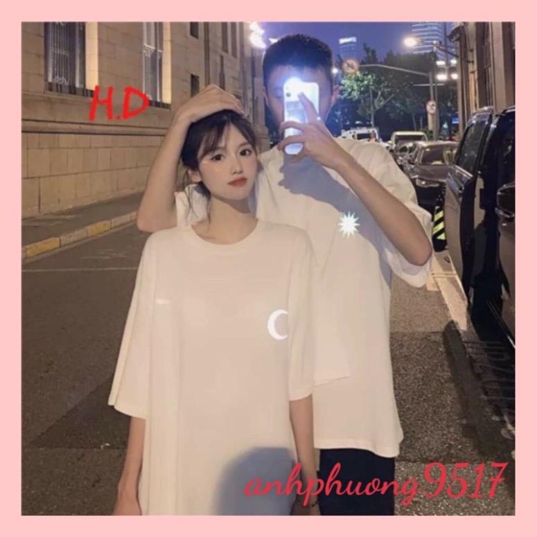 Áo đôi nam nữ Mặt trăng mặt trời🍎chất cotton mềm mịn form thụng tay lỡ🍎freesize 45-65kg🍎mặc đôi nhóm 💯