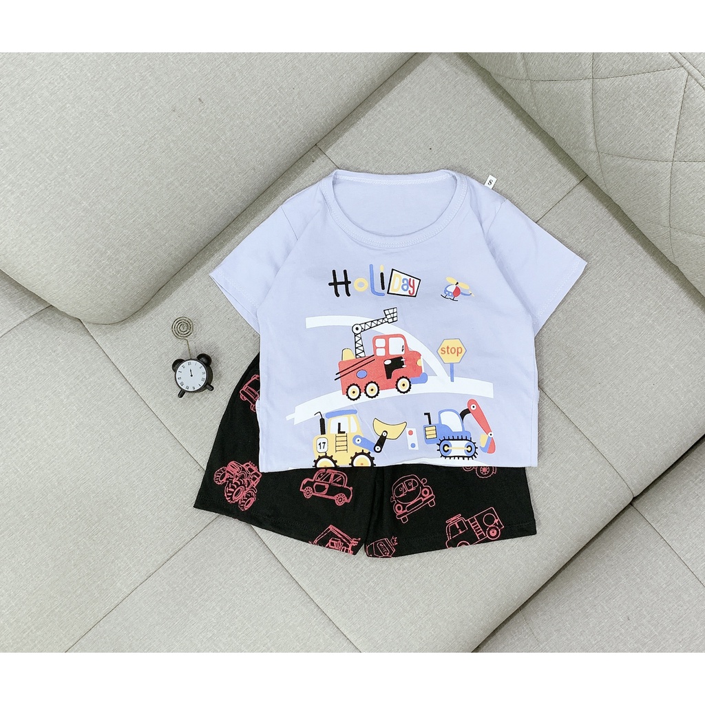 Bộ thun cotton họa tiết ô tô size nhỡ bé trai 20~30kg