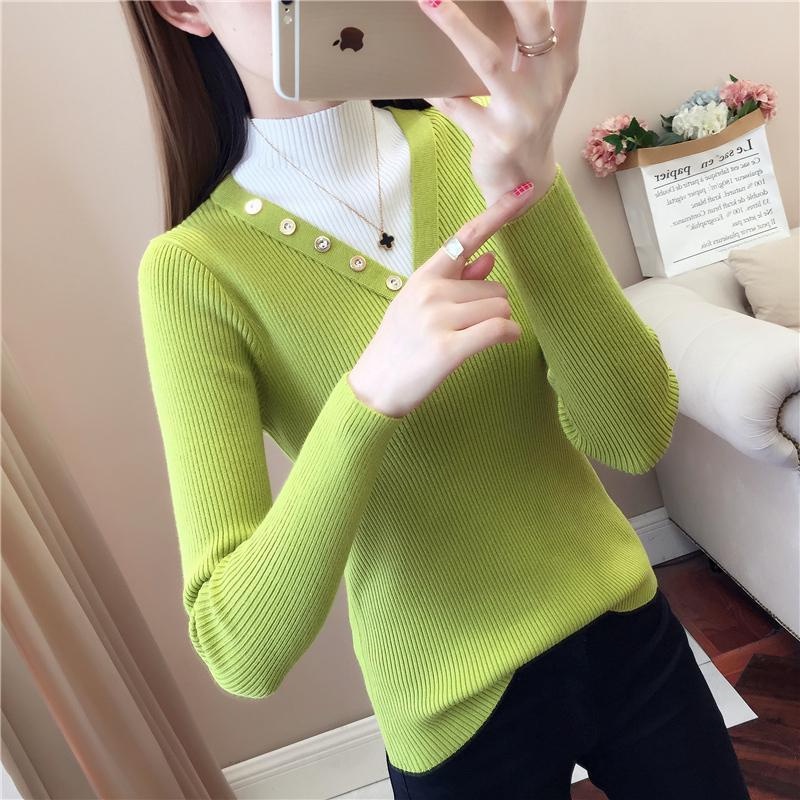 【ZHELIHANGFEI】Áo Len Tay Dài Cổ Cao Giả Hai Lớp Phong Cách Phương Tây