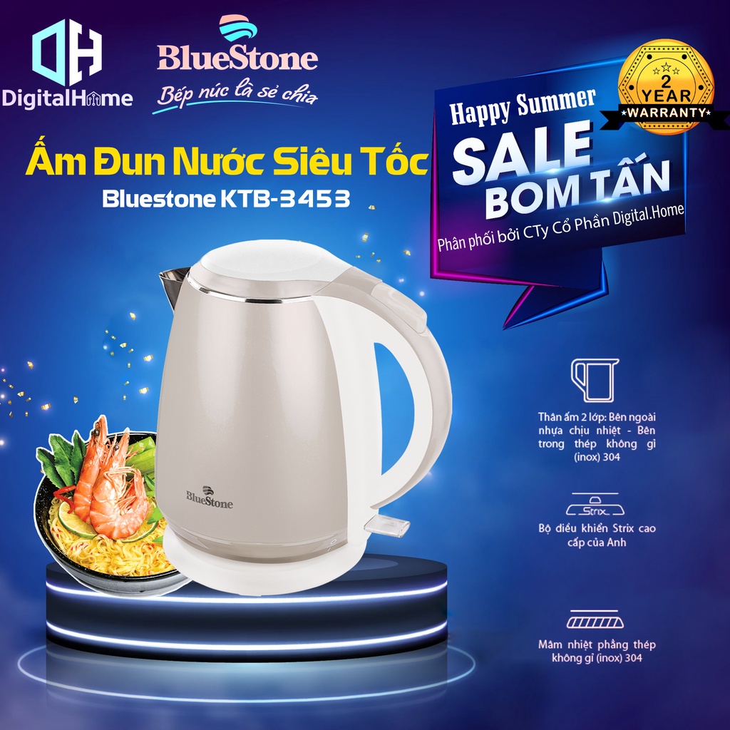 Ấm Đun Nước Bluestone KTB-3453, Công Suất 1800W,Dung Tích 1.5Lit,  Bảo Hành Chính Hãng 2 Năm