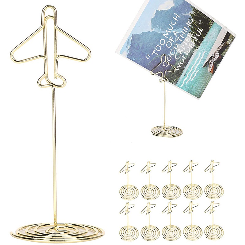 Set 10 Kẹp Giữ Thẻ Ghi Nhớ / Danh Thiếp Để Bàn Bằng Kim Loại Có Đế Màu Vàng Kim