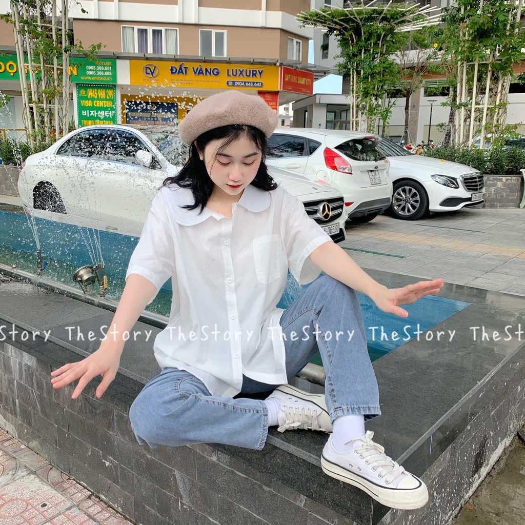 Áo sơ mi nữ vải linen cổ sen, 1 túi ngực  A2374