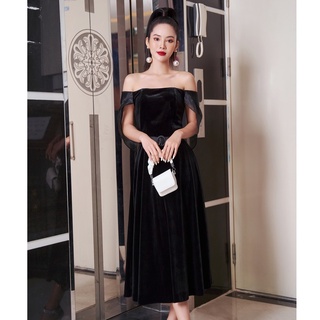 Đầm nhung dạ hội HeraDG dáng xòe trễ vai WDHBA013