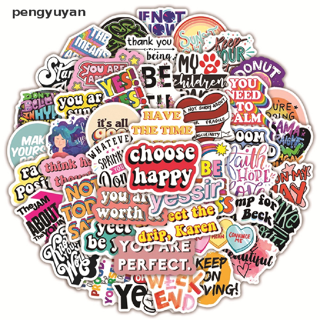 Bộ 50 Miếng Dán Đề Can In Câu Trích Dẫn Động Lực DIY Đa Ứng Dụng Cho Laptop / Vali / Ván Trượt / Xe Hơi
