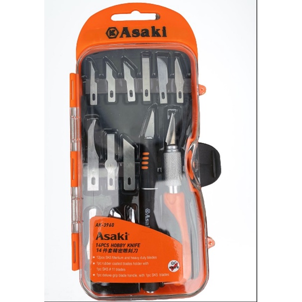 Bộ dao tỉa củ quả,điêu khắc, chạm, trổ, tách, ghép cao cấp 14 chi tiết Asaki AK-3960