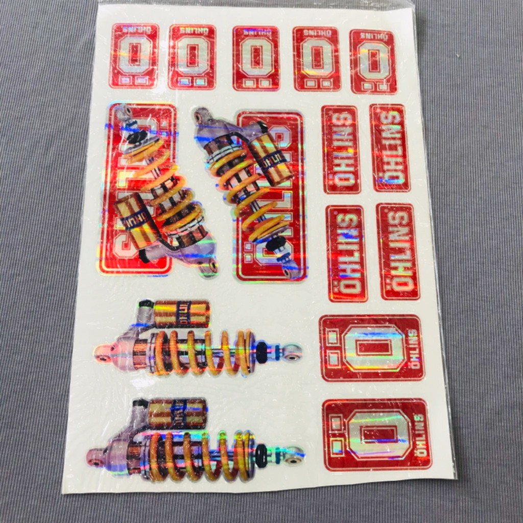 [Sale khô máu] Nguyên 1 tấm tem crom nhiều logo chữ và phuộc ohlins đỏ sắc nét
