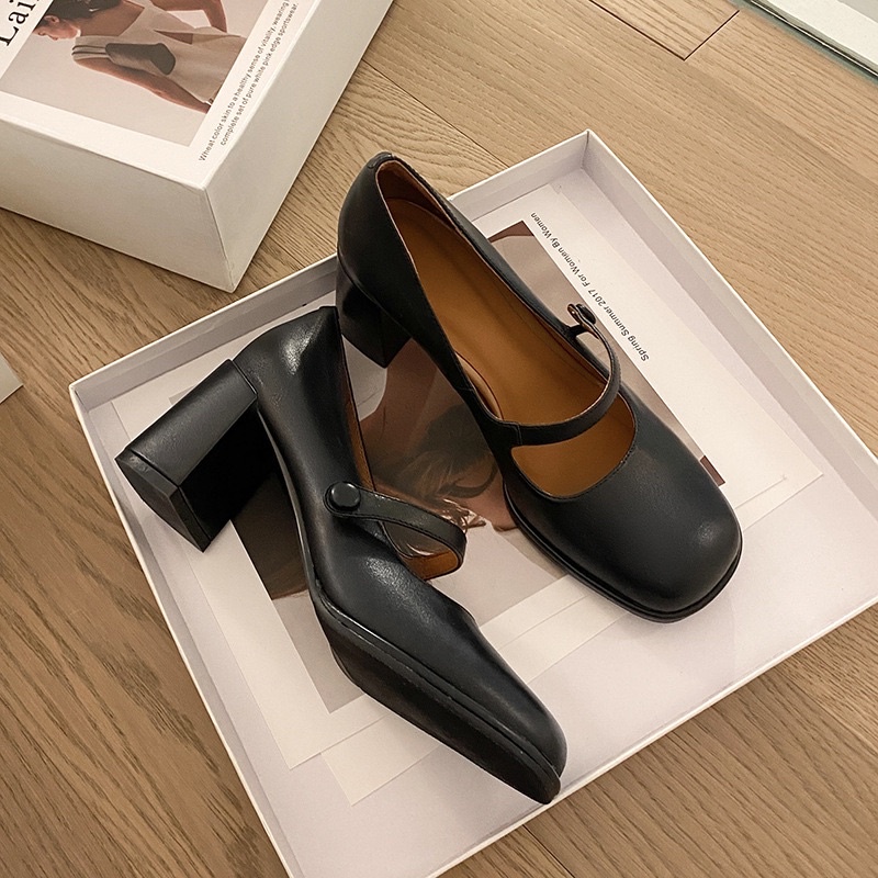Giày cao gót nữ cao 7cm quai cài ngang 3 màu đen trắng nâu