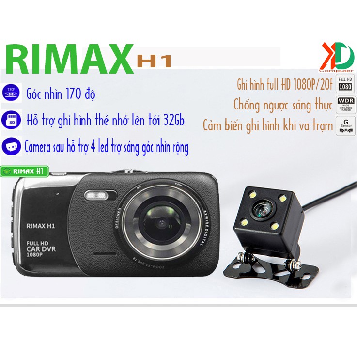 Camera hành trình trước sau Rimax H1 full HD góc 170 độ