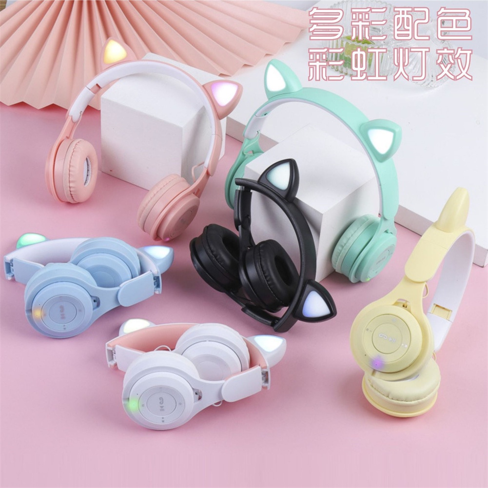 Aubess Tai Nghe Không Dây Tai Mèo Với Thoáng Khí LED Ánh Sáng Hifi Stereo Super Bass 200 Giờ Dài Chờ Hỗ Trợ TF Thẻ Yunni