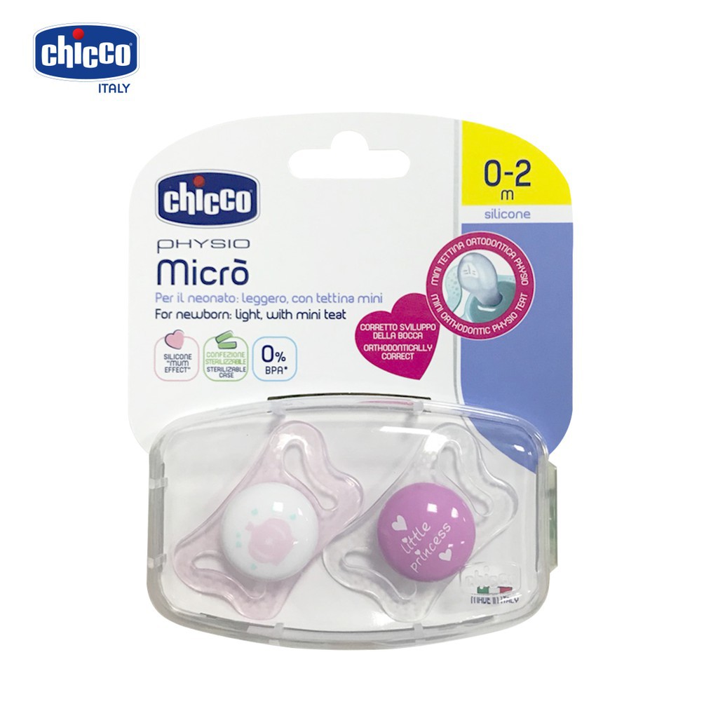 Bộ 2 ty ngậm chuyên biệt cho trẻ sơ sinh Chicco Micro Công chúa nhí