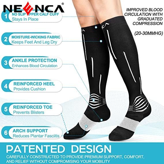 Đôi tất nén NEENCA 20-30 Mmhg bảo vệ chấn thương và giảm đau hiệu quả khi chơi thể thao